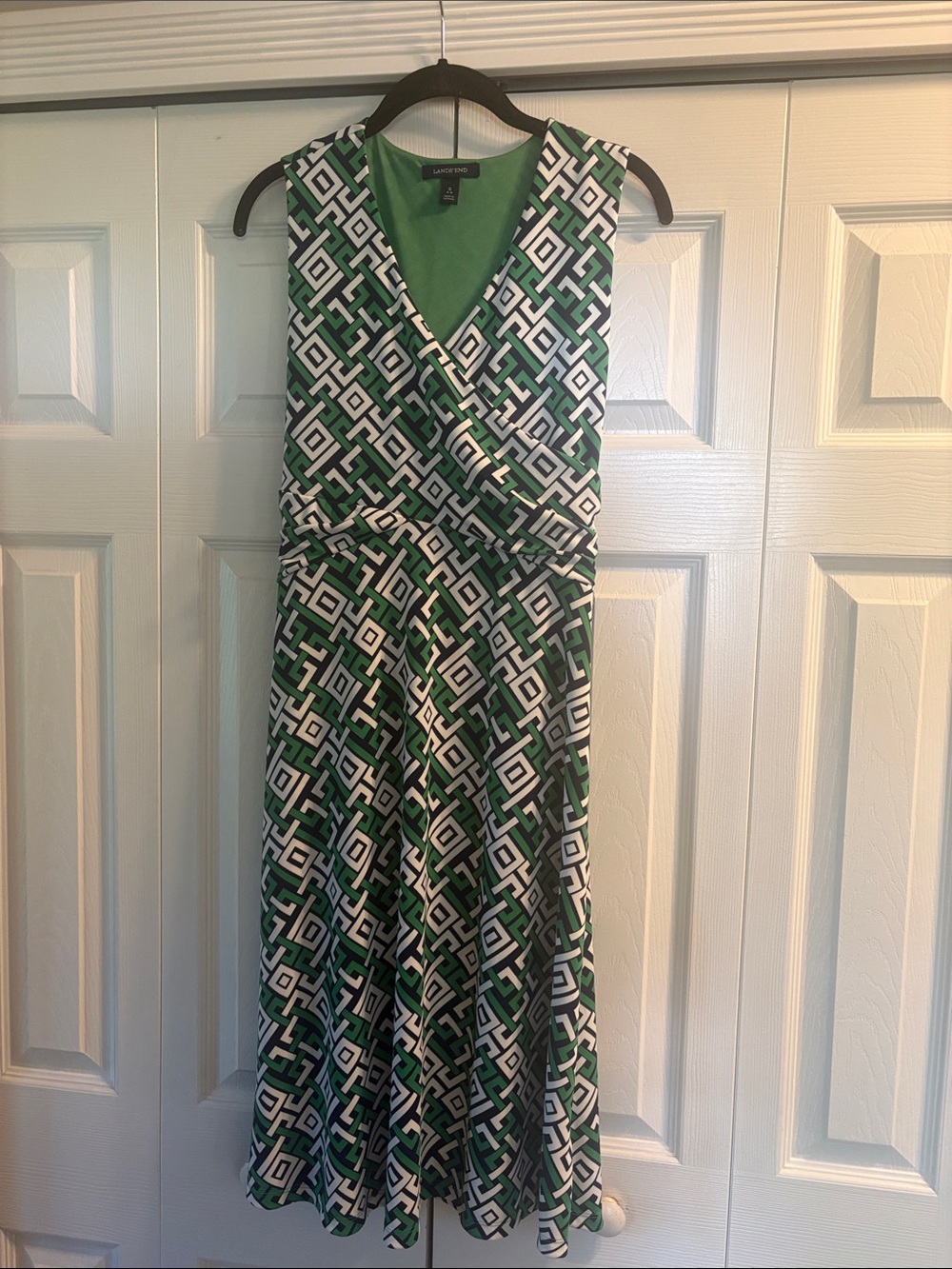 Lands' End Green, Dark Navy, and White Geometric Midi Dress